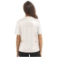 thumbnail image 2 of Lejafay Women Short Sleeve Shiny Metallic T Shirt Tank Tops Holographic Crop Top Festival Party Champagne S, 2 of 6