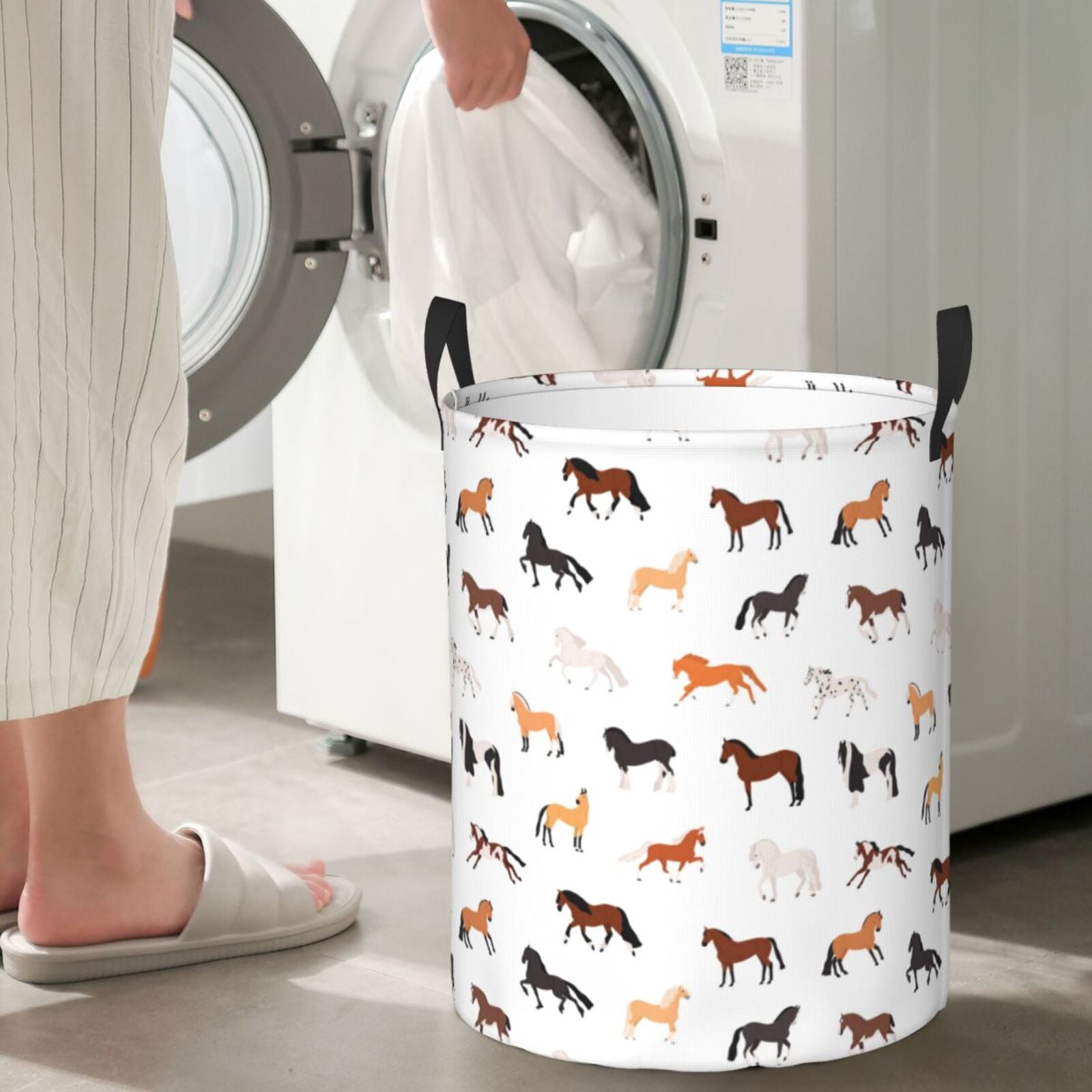 Large Laundry Basket with Handles - Modern Classic Variety Horse Kids Baby Dirty Clothes Laundry Hamper for Bedroom Aesthetic
