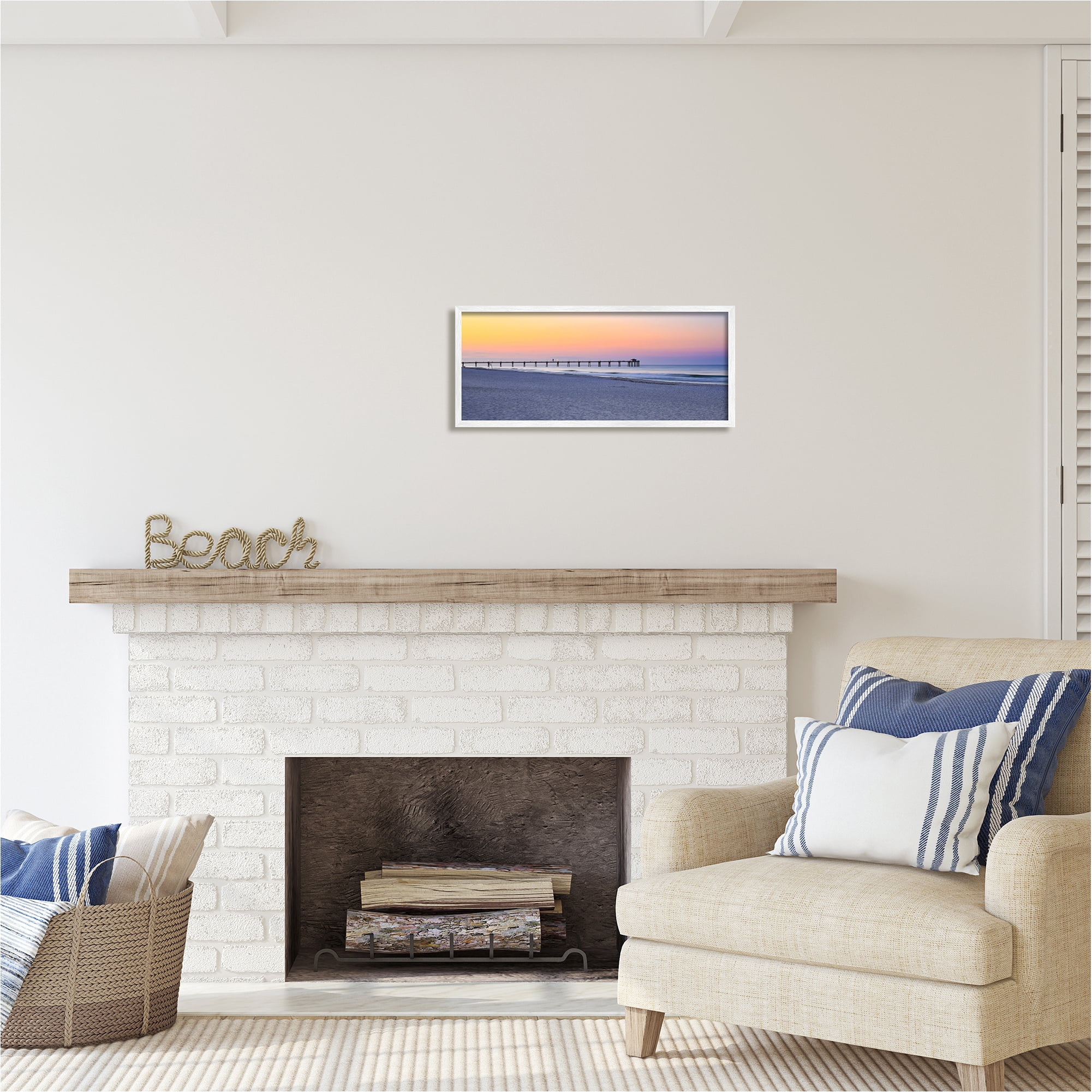 Stupell Industries Sunrise Beach Shore Landscape Photography White Framed Art Print Wall Art, 24 x 10