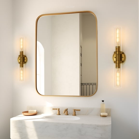 YANSUN 18.1 in 2-Light Gold Bathroom Sconces with Clear Glass, Bathroom Vanity Light Fixtures, Modern Wall Lights for Mirror
