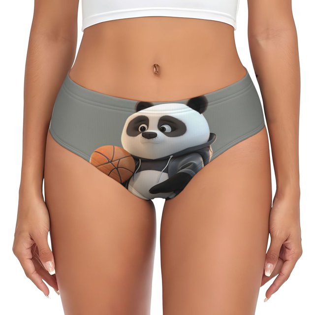 Balery Cartoon Pandas Basketball Ropa Interior de Algodón para Mujer con Dibujo – Braguitas Cómodas y Elásticas, Estilo Clásico-X-Large