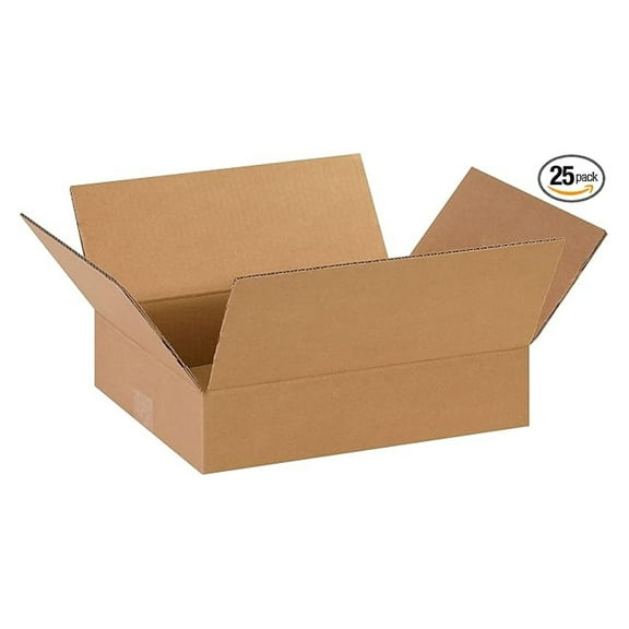 Shipping Boxes Flat 14"L x 11"W x 3"H, 25-Pack | Corrugated Cardboard Box for Moving, Mailing, Packing and Storage 14x11x3