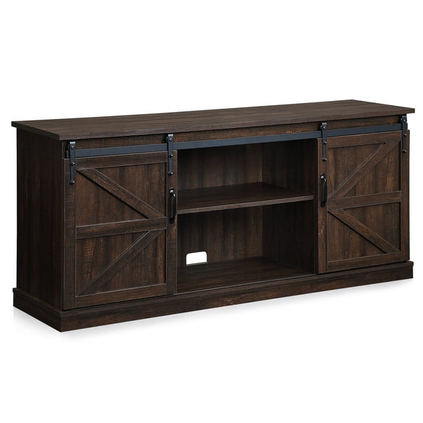 Belleze Modern Farmhouse Style 58 Tv Stand W Sliding Barn Door Console Table Storage For Up To 65 Com Sliding Barn Door Console Table Storage, Ashley Furniture Tv Console Tables