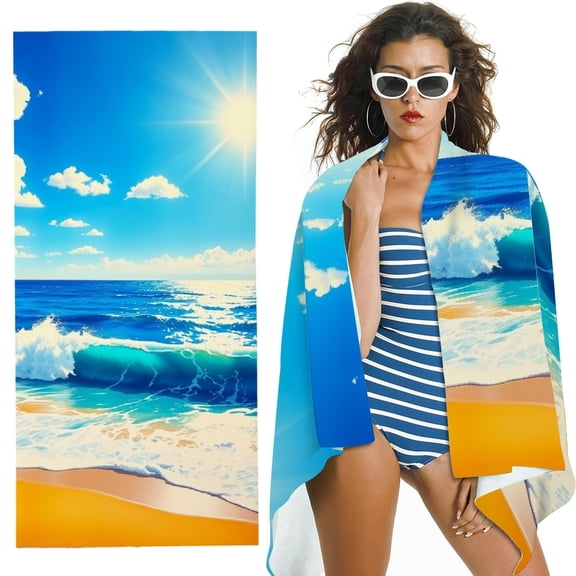 RKSupls Sunny Beach Ocean Microfiber Beach Towel, Extra Large Quick Dry Lightweight Towel for Travel Swimming Camping, Soft Super Absorbent- 30x60 in