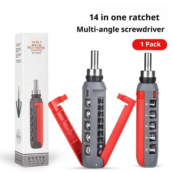 14-in-1 Multi-Angle Ratchet Screwdriver with 48-Tooth Adjustable Head for Easy Use in Tight Spaces - Durable Chromium Vanadium Steel Design