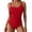 Red, variant on Minjewel Women's Swimwear: Swimsuit with Pads,High Neck and Plunge Design,Ideal for Summer Fashion and Beachwear,Black,S