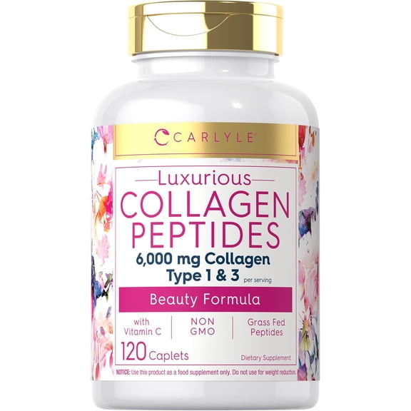 Collagen Peptides 6000 mg | 120 Caplets | Type 1 and 3 | by Carlyle