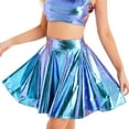 thumbnail image 3 of iixpin Women Shiny Metallic Skater Flared Skirts Holographic High Waist Pleated Skirts Dancewear Blue B XL, 3 of 7