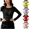 thumbnail image 2 of Fengactive Womens Lace Long Sleeve Boat Neck Tops Sheer Blouse See Through Shirt Mesh Top, 2 of 9