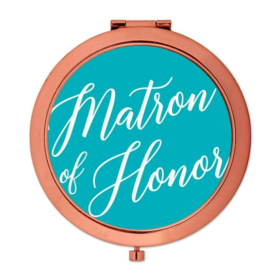 Koyal Wholesale Rose Gold Compact Mirror Matron of Honor Wedding Gift, Aqua Turquoise, 1-Pack