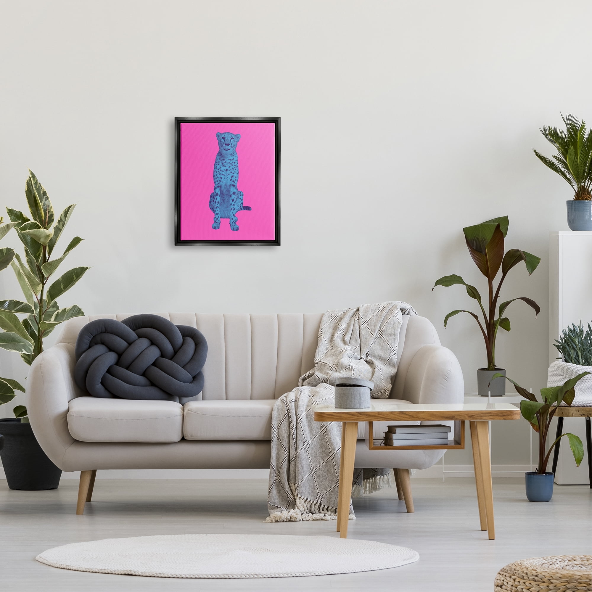 Stupell Industries Bold Leopard on Pink Animals & Insects Painting Black Floater Framed Canvas Art Print Wall Art, 17 x 21