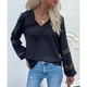 thumbnail image 2 of Blusa Manga Larga Costuras De Encaje Cuello En V Color Puro Tops Casuales De Moda para Mujer, 2 of 7