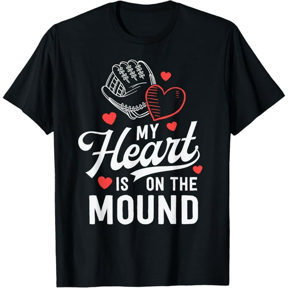 Mom Baseball Shirt Gift My Heart Is On The Mound Pitcher T-Shirt men and women can wear, black, white, gifts