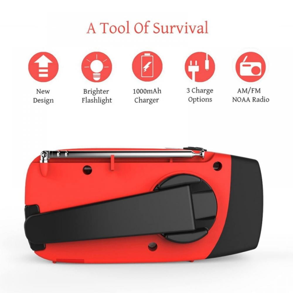 Solar Hand Crank Radio Flashlight Cell Phone Charger 2000mAh with 3