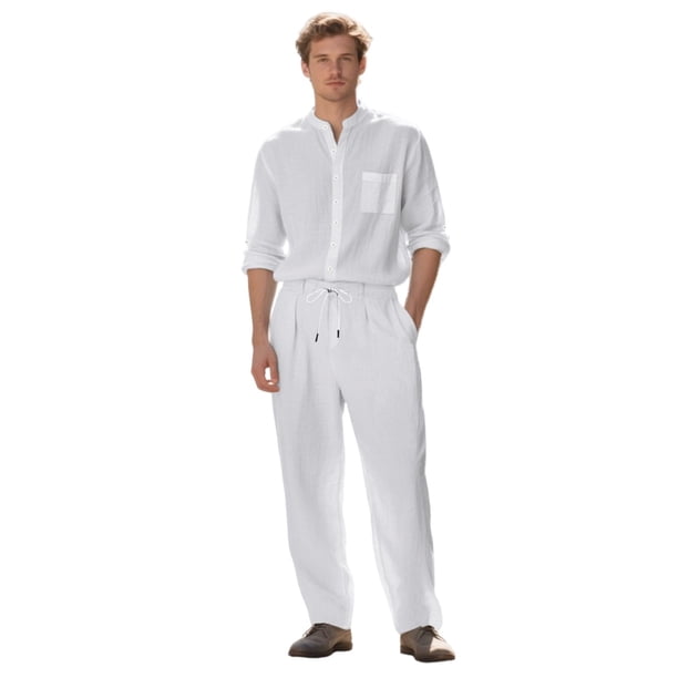 Camiseta de Manga Larga Negra para Hombre con Cuello Refinado Y Placa de Botón, Traje de Pantalones Cónicos para Uso Al Aire Libre Casual