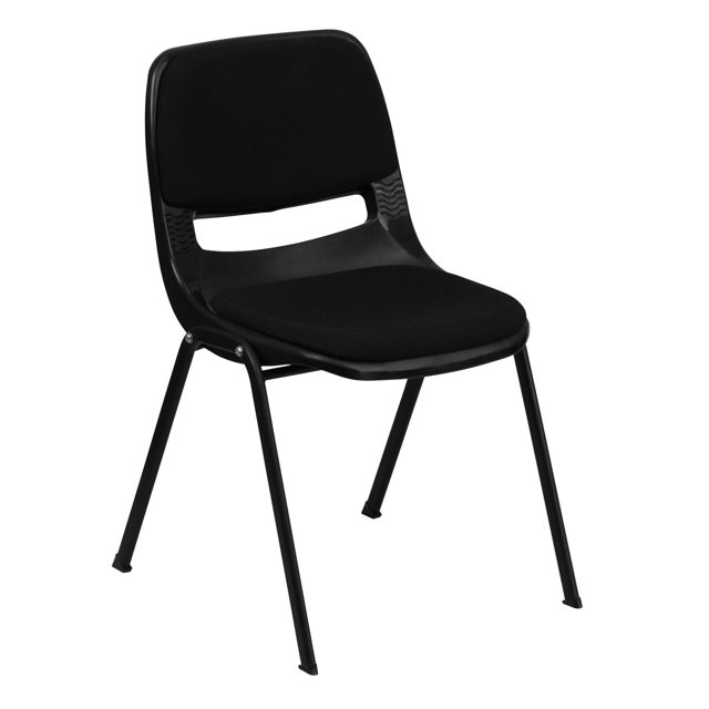 HERCULES Series 880 lb. Capacity Black Ergonomic Shell Stack Chair with Padded Seat and Back