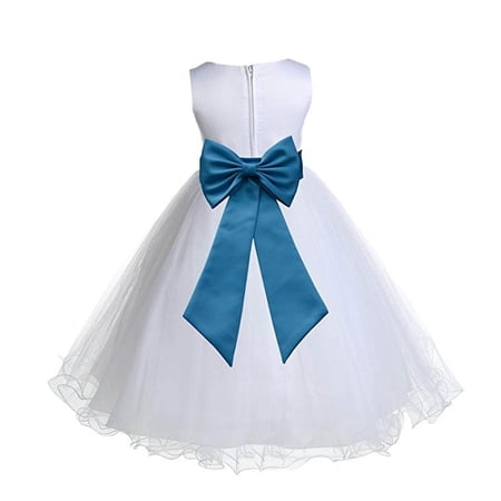 Ekidsbridal White Rattail Edge Tulle Flower Girl Dress Junior Bridesmaid Pageant Father Daughter Dance Recital Gown 829T S