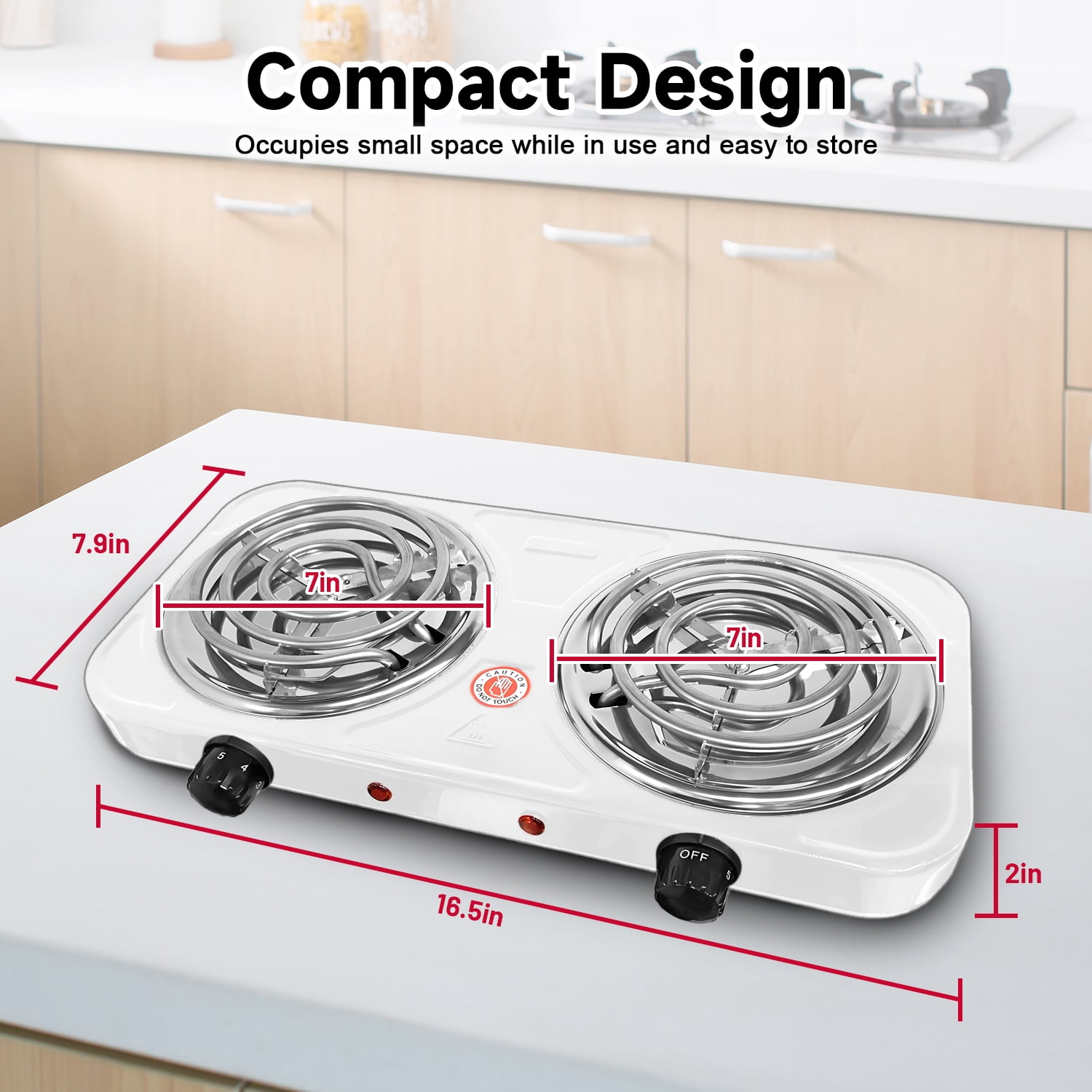 Hot Plate,Double Burner, 2000W Electric Stove Burner with 5 Levels Temperature Control, Countertop Double Coil Burner Cast Iron Cooktop for All Cookwares Home Camp RV White
