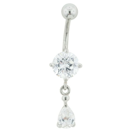 Body Jewelry Women's 14G Stainless Steel Cubic Zirconia Belly Ring Dangle Charm