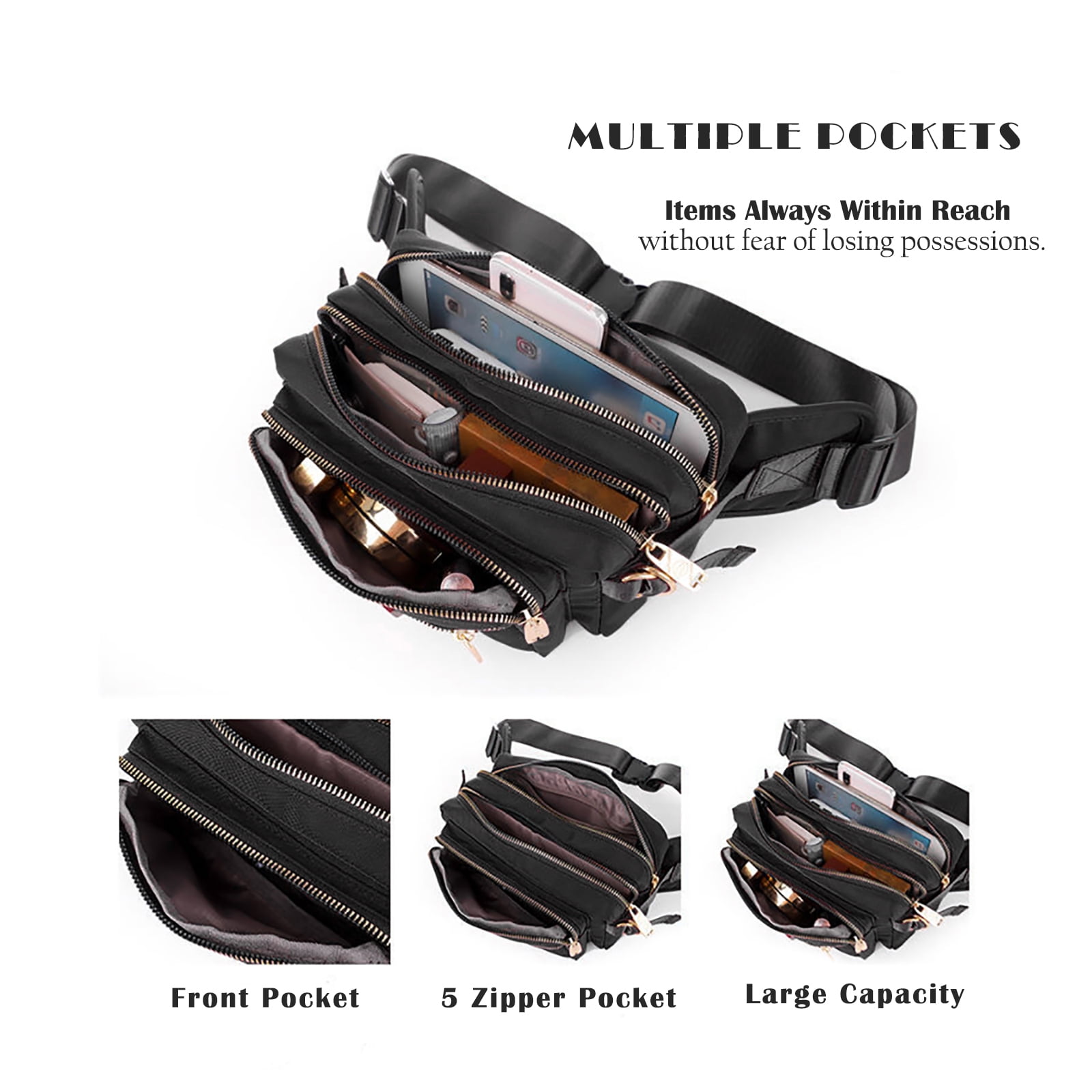 Extra Large Fashion Fanny Pack for Men Women, Waist Bag for Waterproof Hiking Running Biking Gym Outdoor Sports Travel Belt Bag