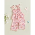 thumbnail image 5 of Suealasg Toddler Girl Summer Outfits Bow Print Sleeveless Smocked Tie-up Camisole Loose Pants 2-Pieces Set, 5 of 9