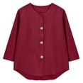thumbnail image 3 of Nooxsoe Women's Cotton Linen Button Down Shirt Half Sleeve V Neck Button Down Blouse Linen Shirts for Women Womens Linen Shirt Womens Short Sleeve Tops Red 5XL, 3 of 9