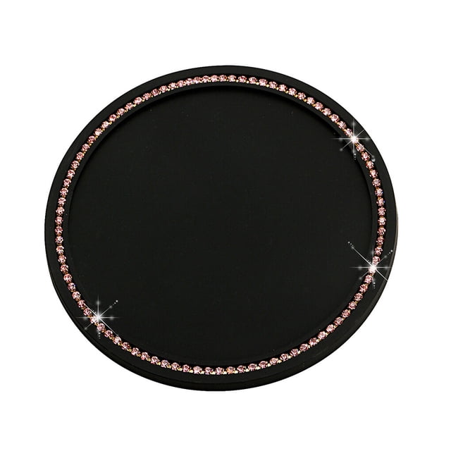 VONKY Car Cup Holder Coaster Bling Round Anti-skidding Heat Insulation Rhinestone Inlaid Unique Exquisite Multifunctional Cups Mats Pink Rhinestone