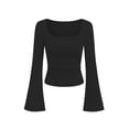 thumbnail image 7 of CHGBMOK Women's Flared Long Sleeve Shirts Square Neck Blouse Fall Outfits Ribbed Slim Fit Work Tops, 7 of 7