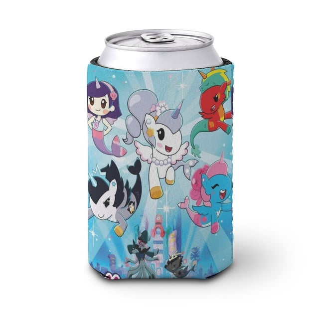 Mermicorno Caída de Estrellas Funda enfriadora de latas, aislante de bebidas para mantener frías o calientes, funda térmica plegable para latas, portabebidas reutilizable