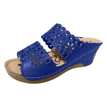

GHSOHS Womens Sandals Slippers Slide Sandals Summer Flip Flop Women sandals Women Shoes Thick Soled Wedge Sandals Casual Fashion Hollow Embroidery Bohemian Roman Sandals Black Platform Sandals 8.5
