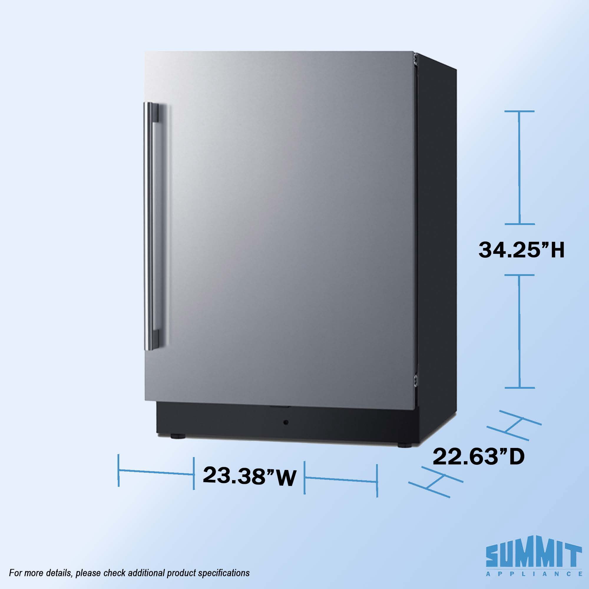 Summit 24 Inch Refrigerator Freezer, Undercounter, 3.2 cu.ft Capacity, Stainless Steel- FFRF5IM
