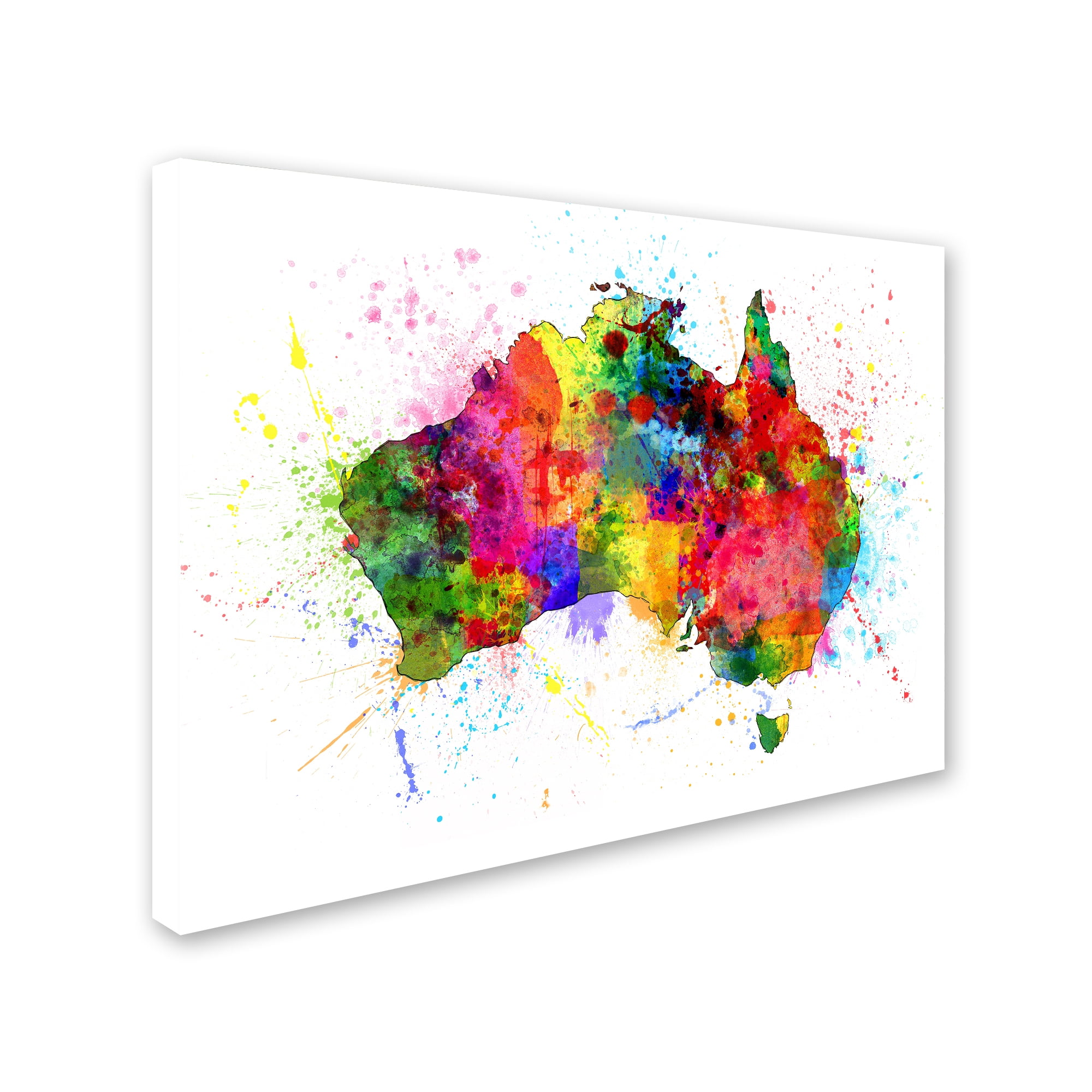 Trademark Fine Art "Australia Paint Splashes Map" Canvas Art by Michael Tompsett