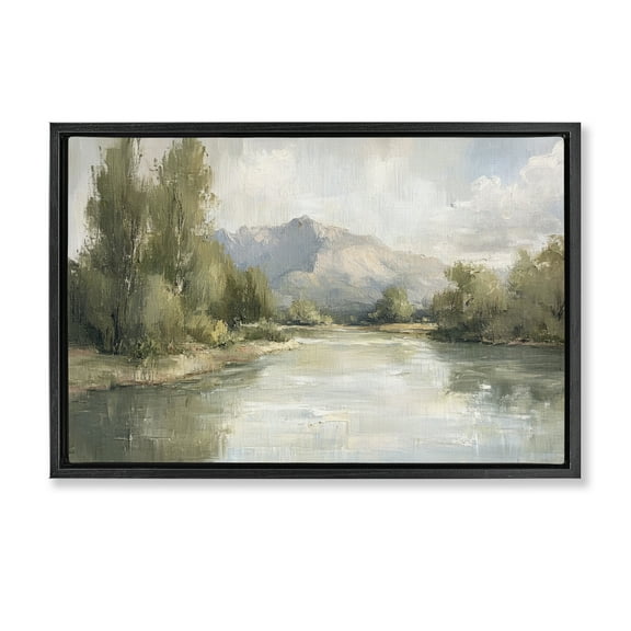 Stupell Industries Where The River Goes Landscape & Nature Painting Black Floater Framed Canvas Art Print Wall Art, 25 x 17