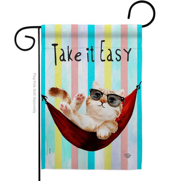 Ornament Collection G192605-BO Take it Easy Animals Cat 13 x 18.5 in. Double-Sided Decorative Vertical Garden Flags for House Decoration Banner Yard Gift
