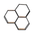 thumbnail image 4 of Powell Wilson 3-Compartment Honeycomb Wall Shelves, Black Metal with Natural Mango Wood, 4 of 13