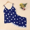 thumbnail image 4 of BRICH Women's 2 Piece Polka Dot Printed Satin Lace Cami Top and Shorts Pajama Set Blue S, 4 of 5