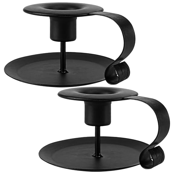 2 Pcs Black Iron Taper Candle Holders, Elegant Matte Finish Farmhouse Candlestick Holders, Sturdy Handcrafted Home Decor for Wedding, Party, Dining Table, Mantel, Space-Saving Design