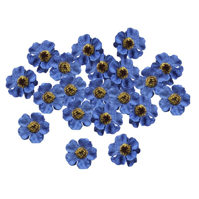 20 piezas Mini cabezas de flores falsas artificiales a granel flor de tela azul real Sunnimix cabeza de flor de tela artificial