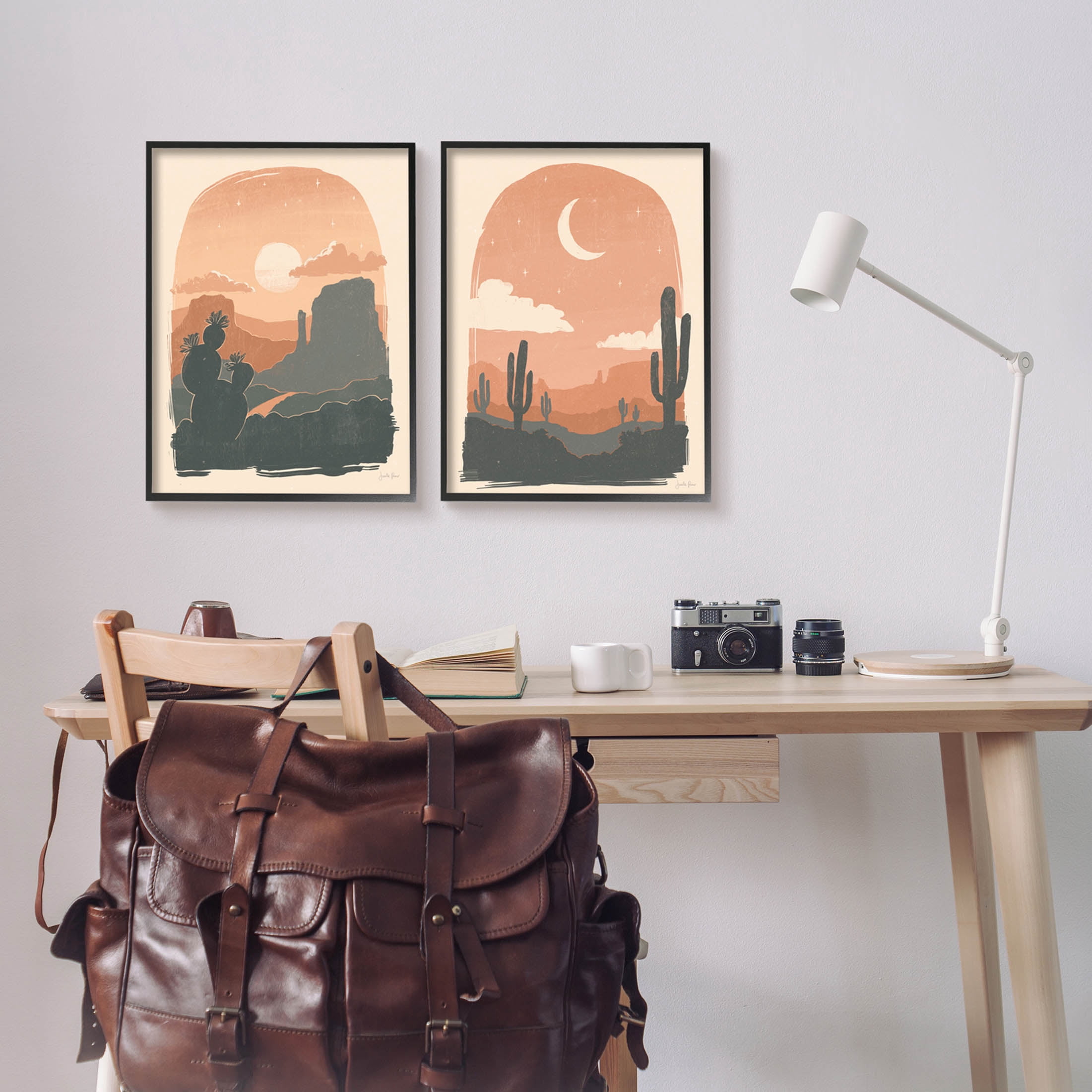Stupell Industries Contemporary Desert Scene Silhouette Graphic Art Black Framed Art Print Wall Art, Set of 2, Design by Janelle Penner