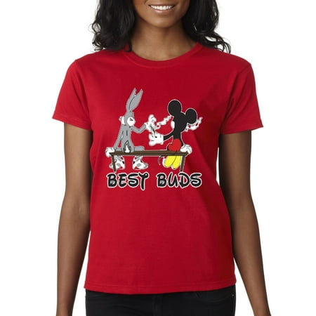 New Way 006 - Women's T-Shirt Best Buds Smoking Bench Mickey Bugs