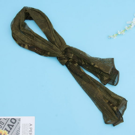 FONWILYO 1Pack Olive Green Polyester Yarn Camouflage Mesh Scarf for Men Women Outdoor Activities 190x80in
