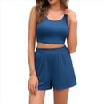 thumbnail image 1 of Conjuntos de Dos Piezas de Verano 2025: Top Corto de Salón A Juego, Pantalones Cortos de Cintura Alta. Azul L, 1 of 9