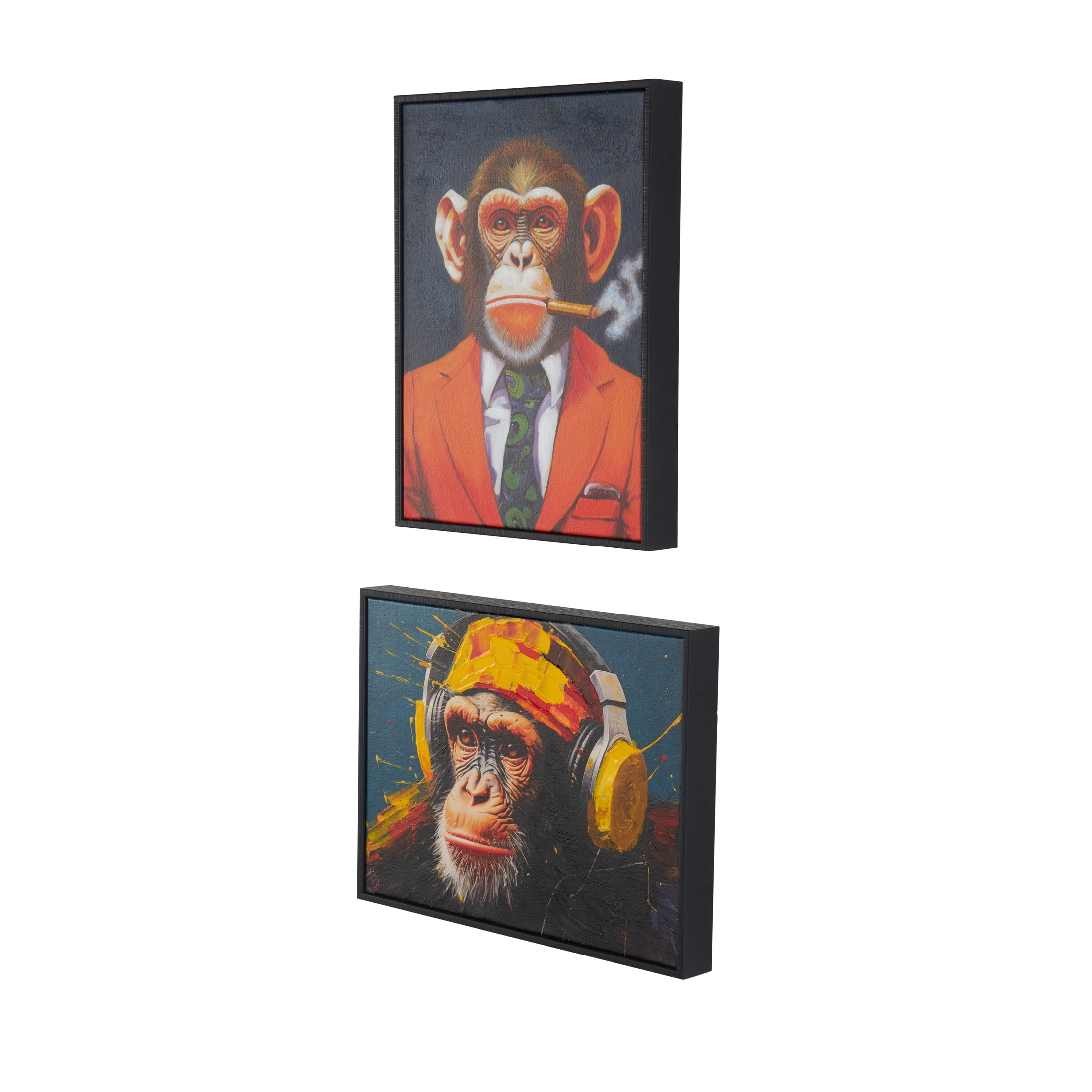 13" x 17" Business Monkey Framed Wall Art with Cigar and Headphones, by DecMode (2 Count)