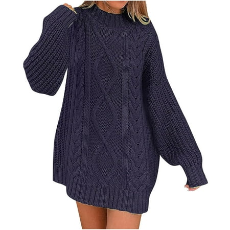 Aboser Women 2024 Fall Sweater Dress Solid Mock Neck Mini Dress Fall Long Sleeve Knitwear Chunky Cable Knit Pullover Short Sweaters Dresses