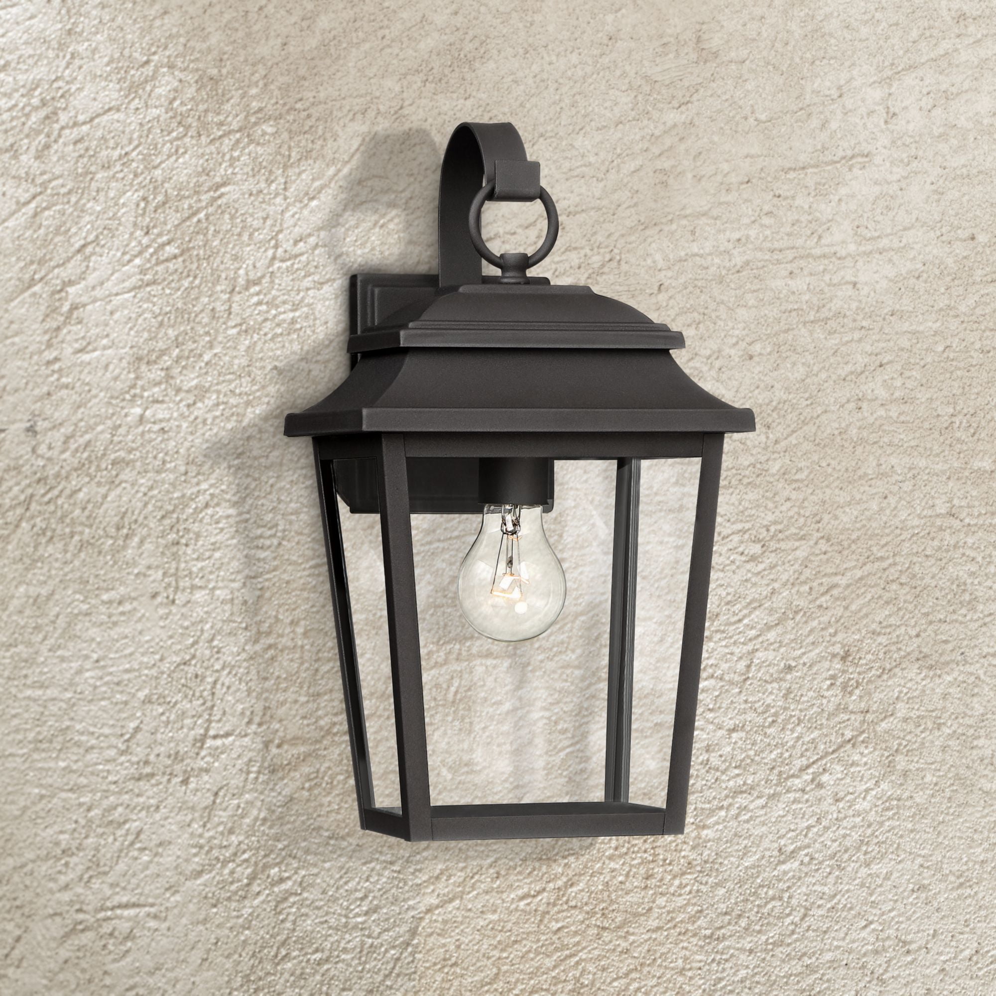 John Timberland Outdoor Wall Light Fixture Texturized Black Steel 15 1 4 Clear Glass Lantern For Exterior House Porch Patio