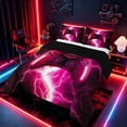 thumbnail image 2 of meiyoeat Neon Lightning Gamer Full Size Comforter Sets for Teens Boys, Electric Pink Gaming Bedding Sets, Black Reversible 3-Piece, 1 Comforter and 2 Pillowcases, 2 of 6