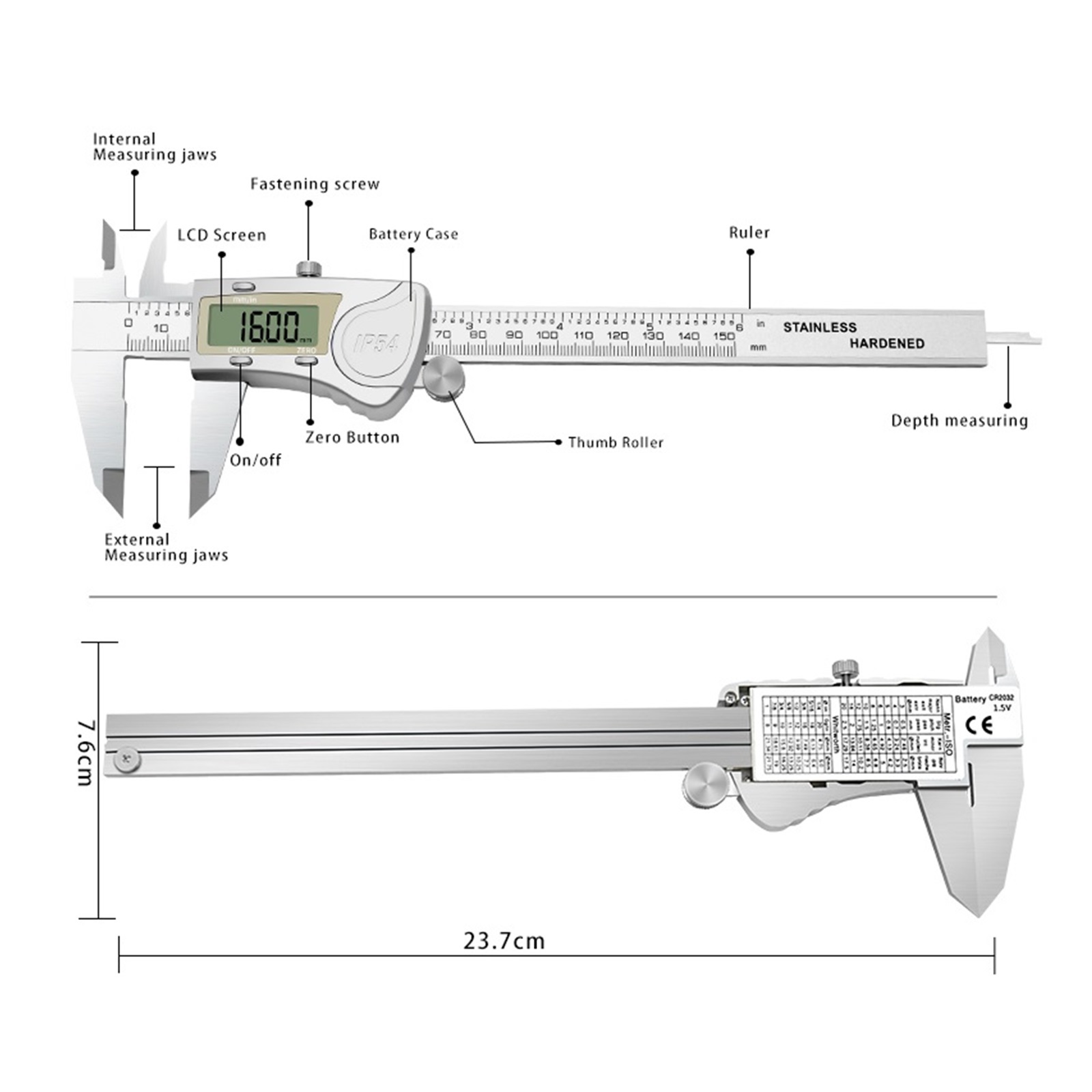 High Precision Electronic Digital Vernier Calipers Measuring Tool 150mm/6 Inch IP 54 Waterproof Digital Stainless-Steel Caliper