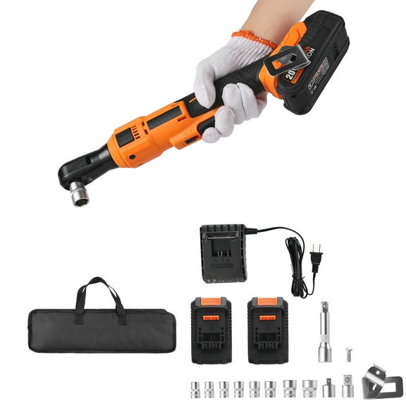 KFFKFF Cordless Ratchet Wrench, 3/8 inch Drive, 230 RPM, Delivers up to 88 ft-lbs Torque, Battery-Operated Set with Two 2.0Ah Batteries, Charger, Sockets, Adaptors, and Carrying Bag
