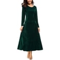 thumbnail image 1 of Vestido largo elástico de terciopelo fruncido de manga larga elegante para mujer Adepaton WRMH-233-12, 1 of 5