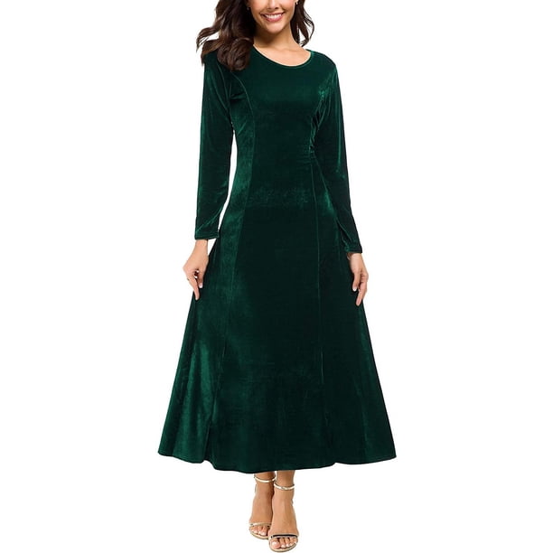 Vestido largo elástico de terciopelo fruncido de manga larga elegante para mujer Ormromra WRMH-233-2